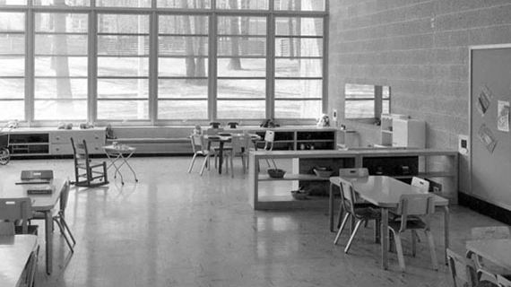 Old classroom in black and white